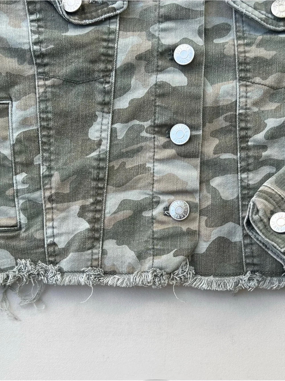 Justice Camo Denim Jacket in Olive and Khaki